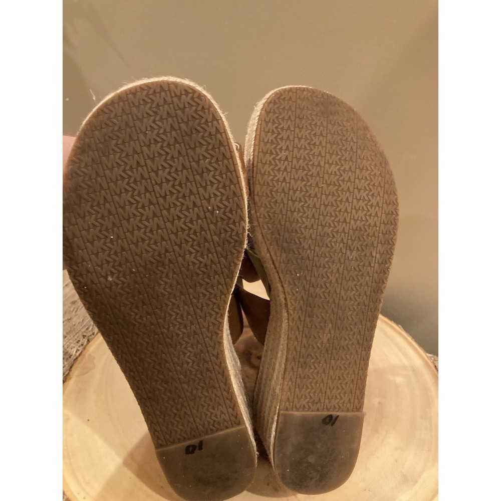 Michael Kors Women's Sidney Leather Espadrille Wedges Sandals Luggage Sz-10 - Picture 8 of 9